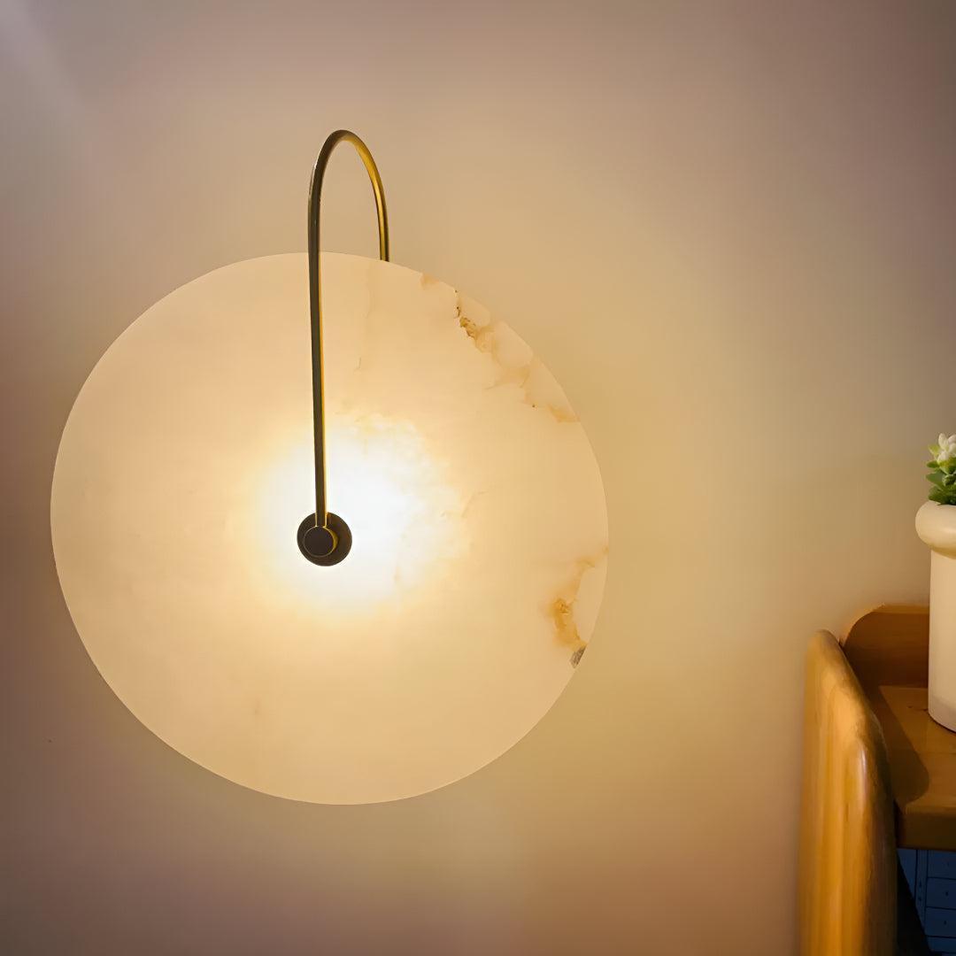 Alabaster Wall Light With Circular Design And Ambient Warm Glow