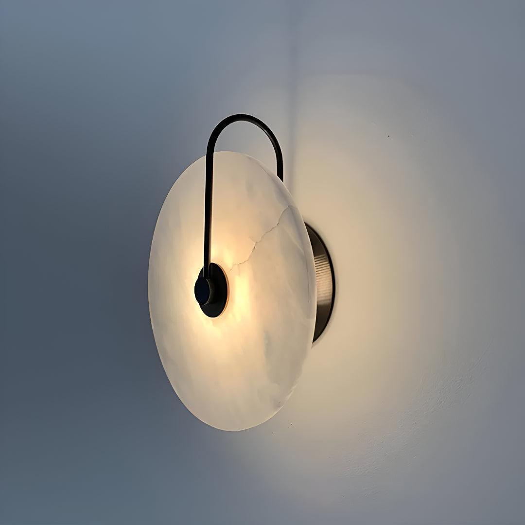 Alabaster Wall Light With Circular Design And Ambient Warm Glow