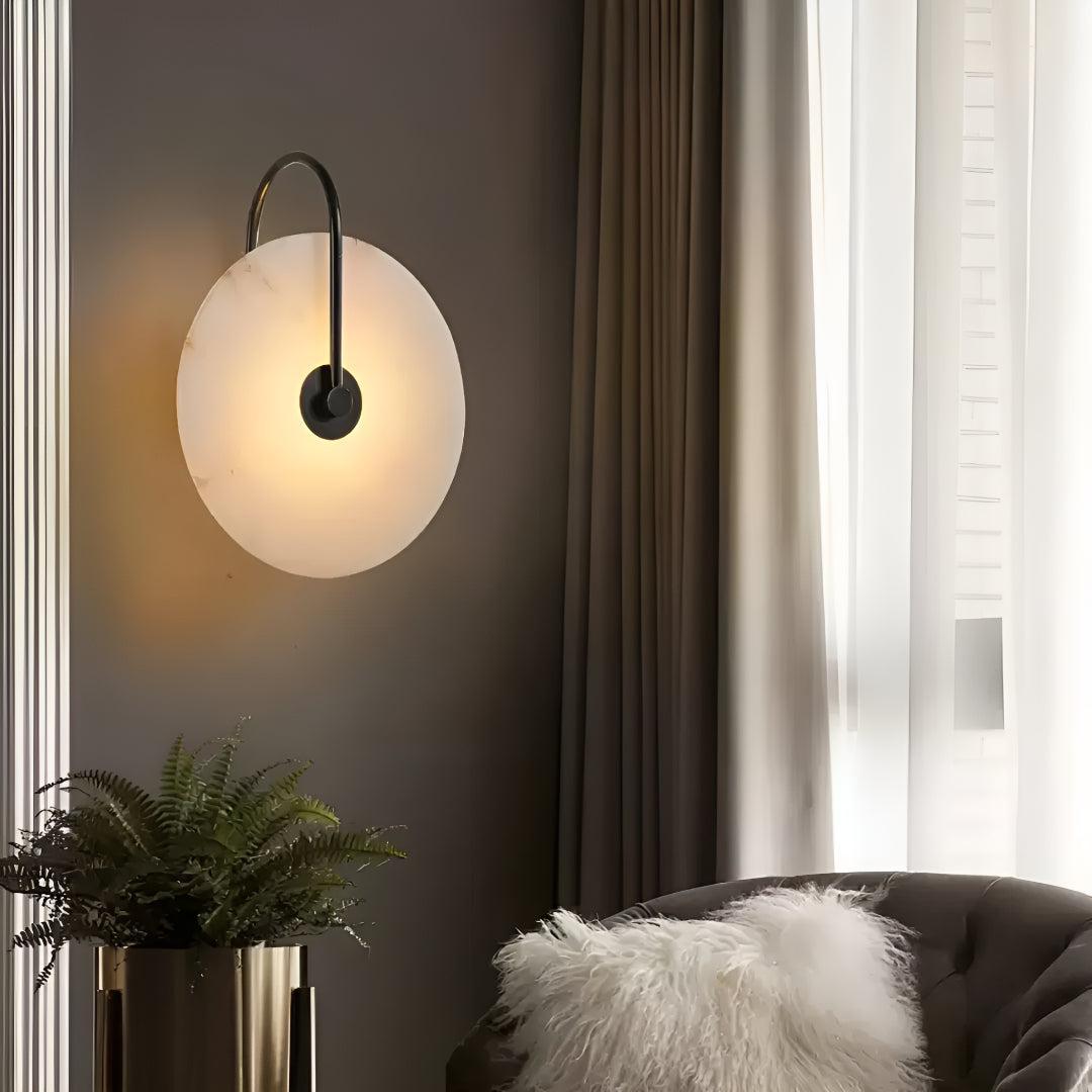 Alabaster Wall Light With Circular Design And Ambient Warm Glow
