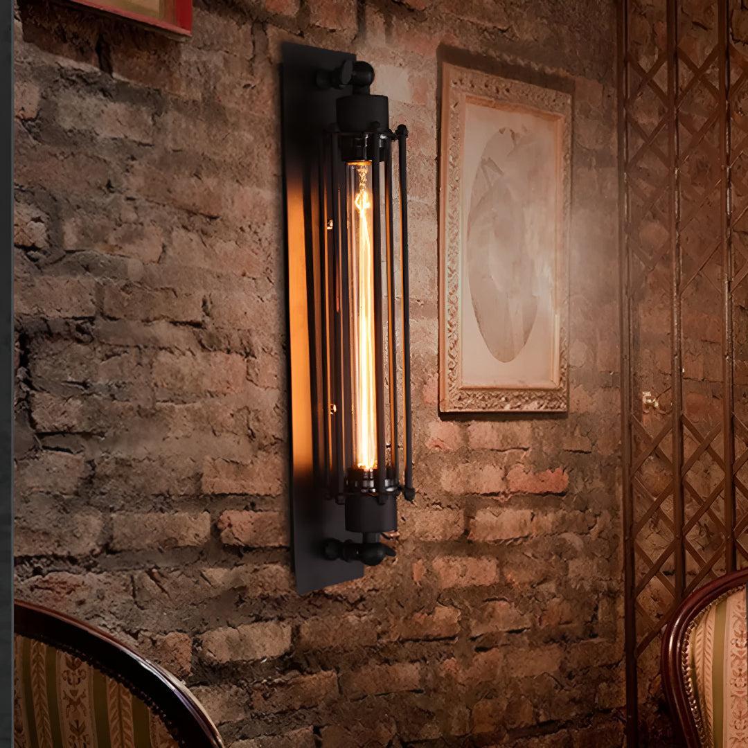 Antique Vintage Wall Sconce Light With Exposed Bulb Cage Design