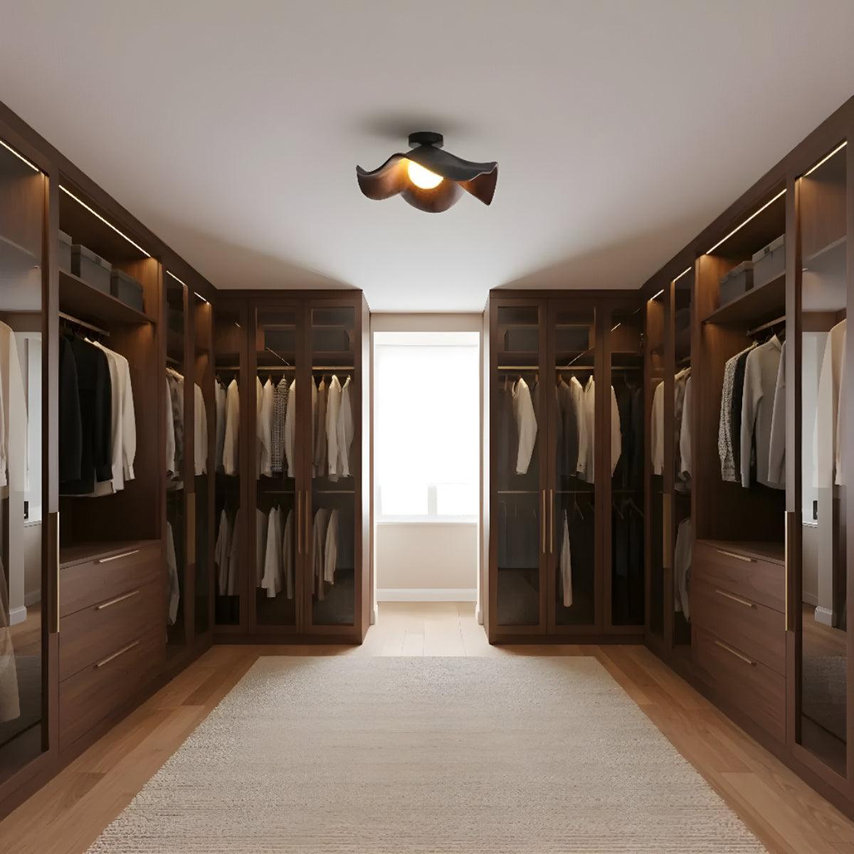 Ceiling Light Fixture With Wooden Mid Century Curved Design