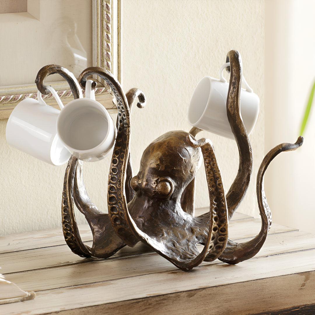Coffee Mug Holder Stand With Rustic Octopus Design