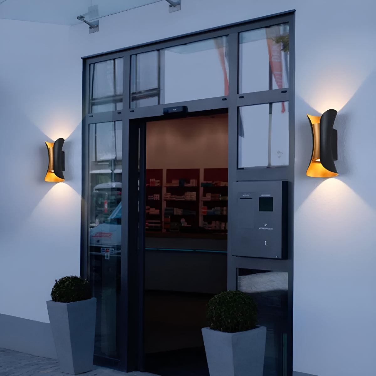 Curved Outdoor Wall Light With Up and Down Fixture