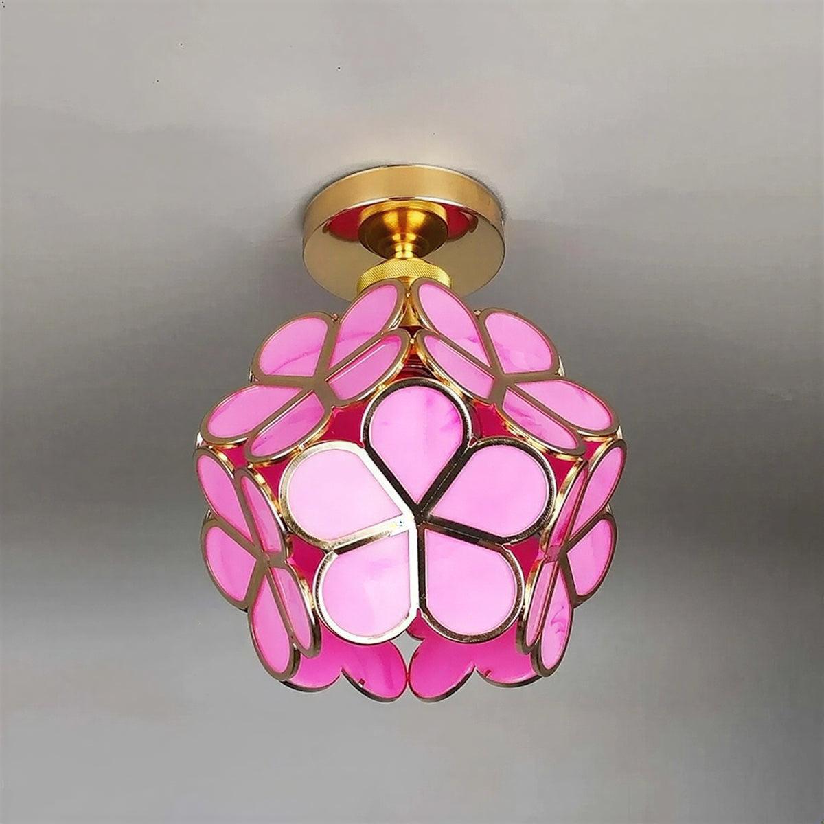 Decorative Floral Glass Ceiling Light Fixture With Flower Shade