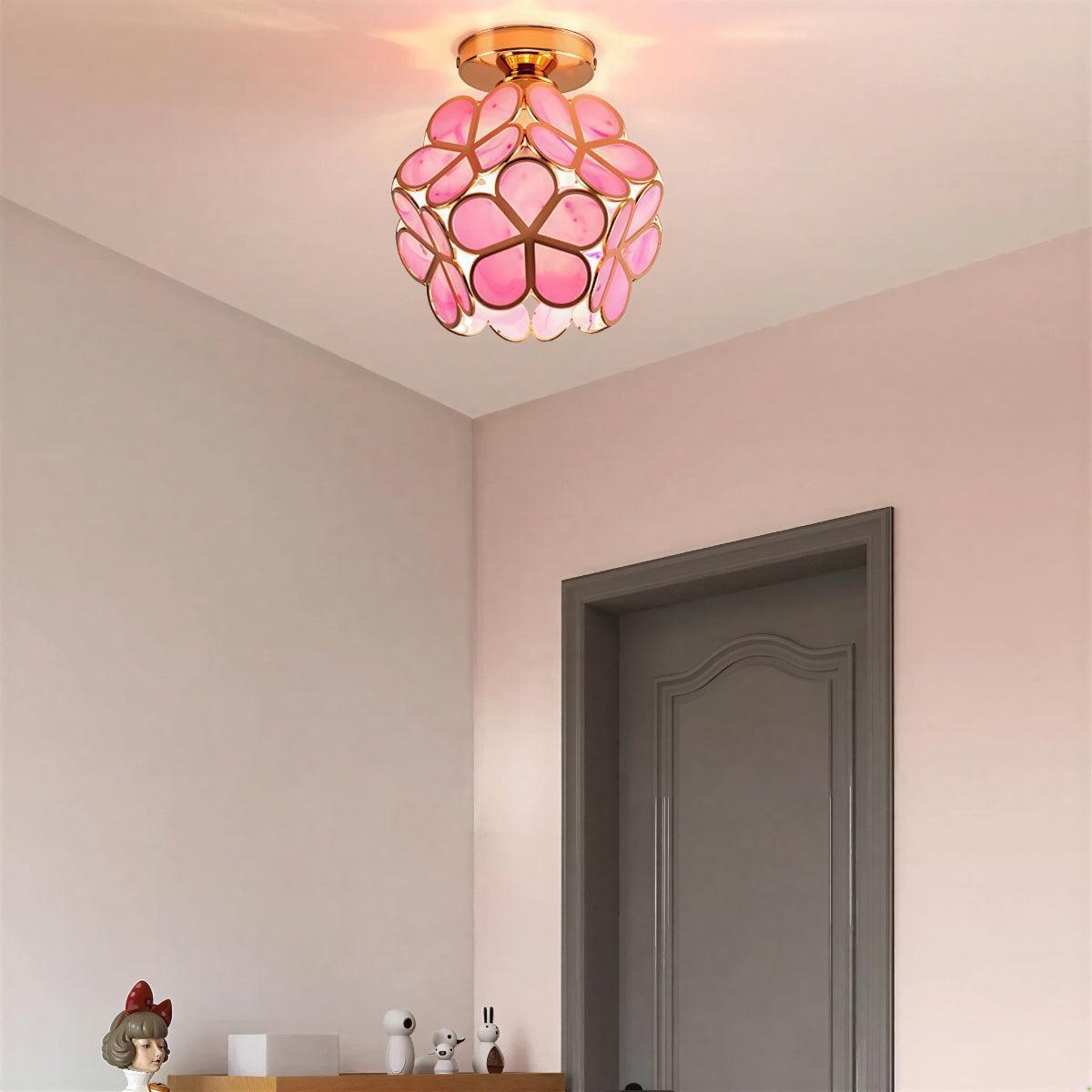 Decorative Floral Glass Ceiling Light Fixture With Flower Shade