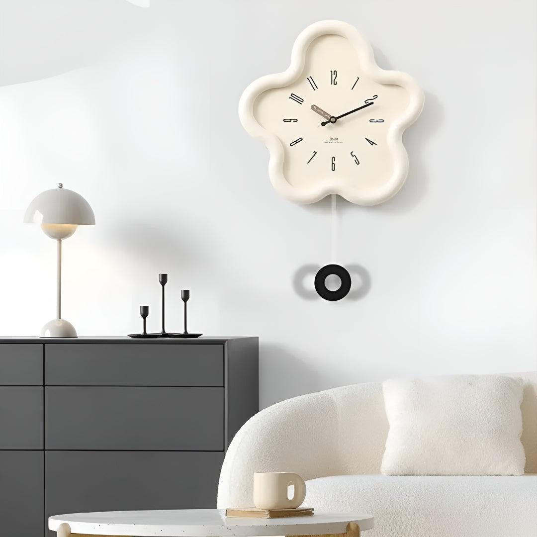 Decorative Flower Wall Clock With Silent Pendulum Design