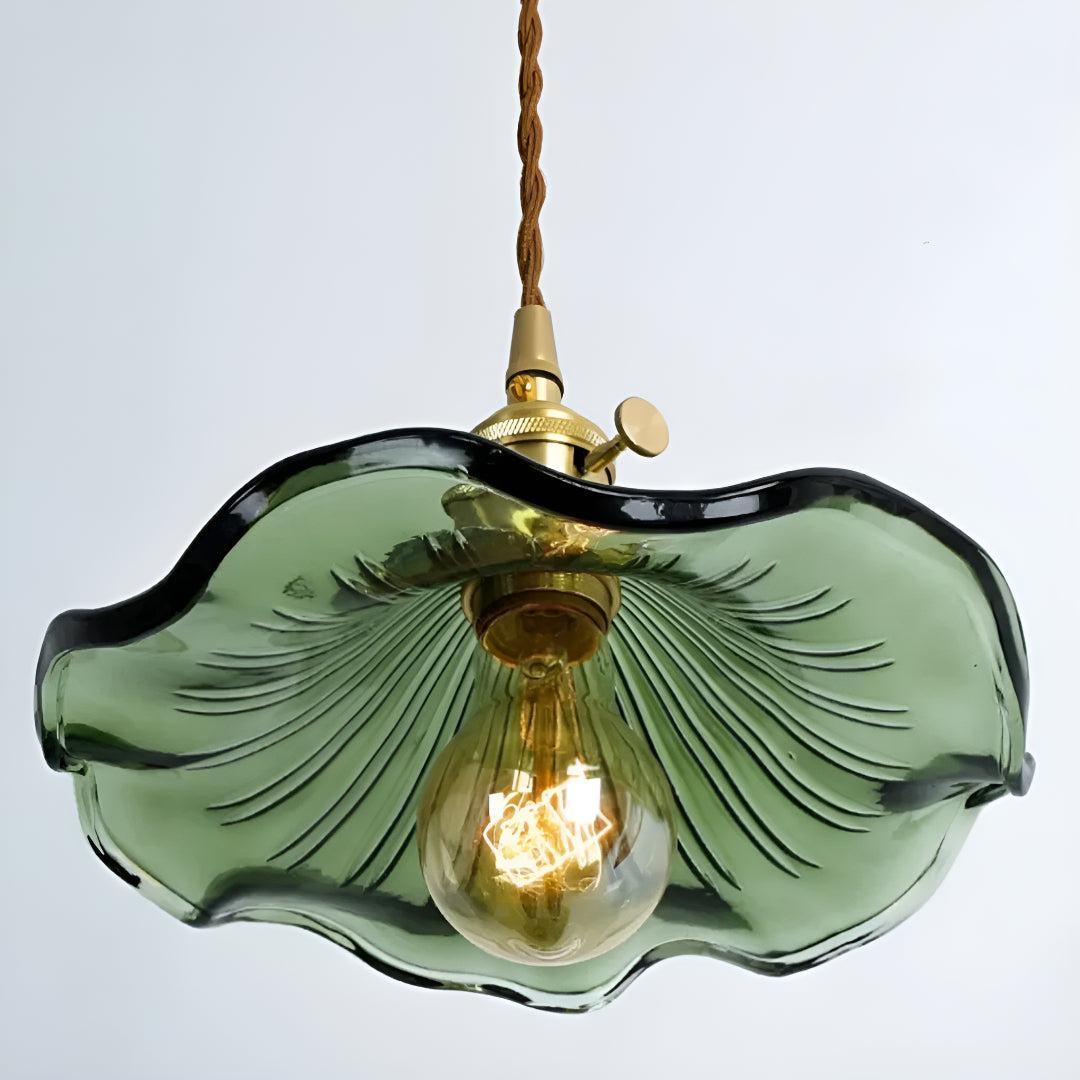 Floral Pendant Lighting Fixture With Flower Glass Shade Design