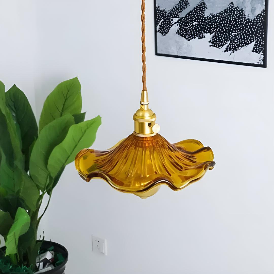 Floral Pendant Lighting Fixture With Flower Glass Shade Design