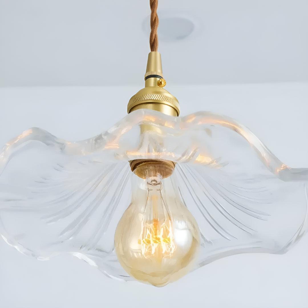 Floral Pendant Lighting Fixture With Flower Glass Shade Design