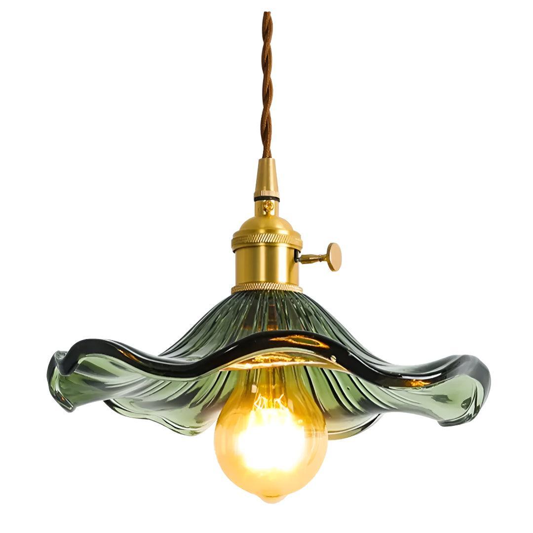 Floral Pendant Lighting Fixture With Flower Glass Shade Design