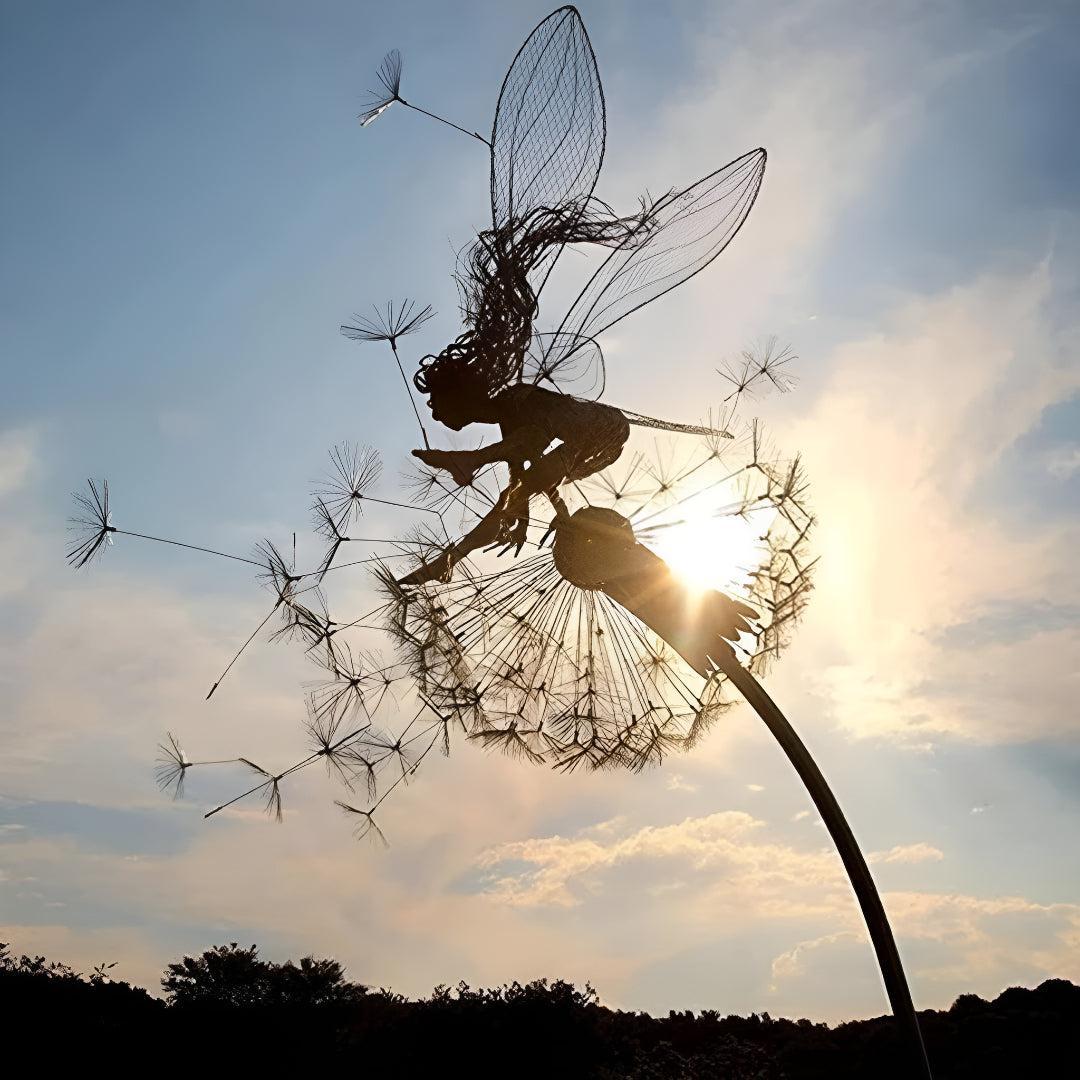 Garden Statue Fairy With Dandelion Outdoor Decor
