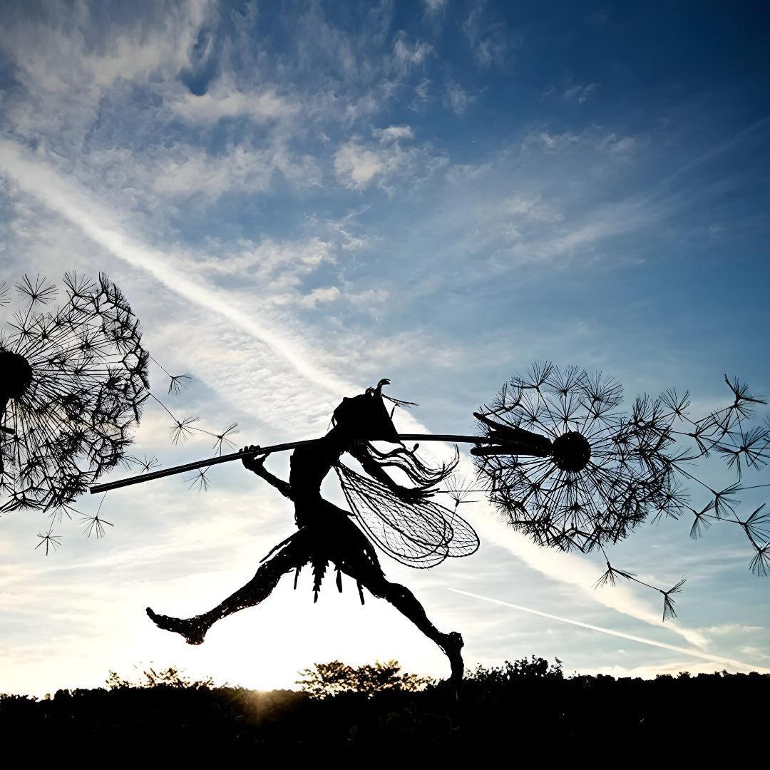 Garden Statue Fairy With Dandelion Outdoor Decor