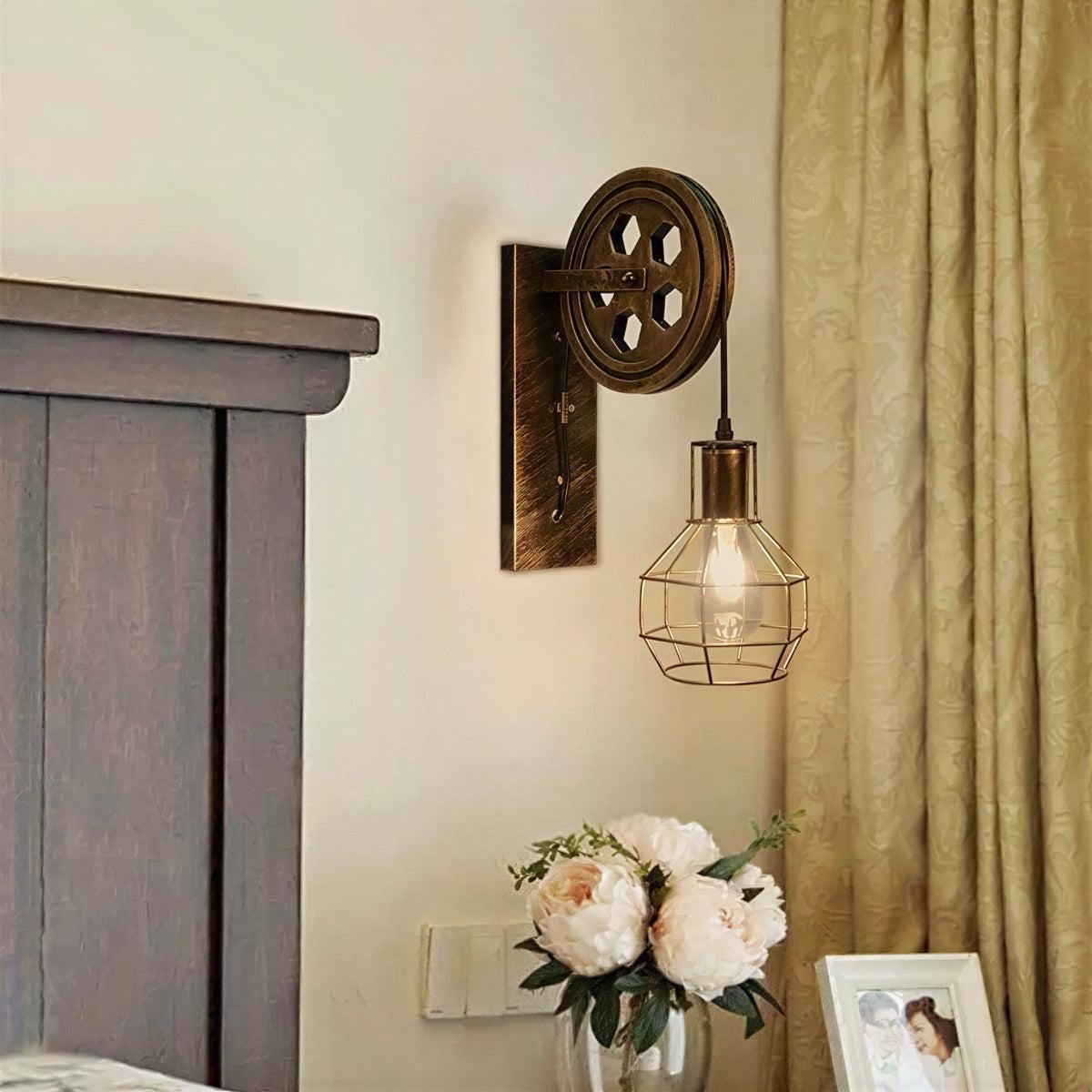Industrial Retro Wall Sconce Lighting with Pulley Design
