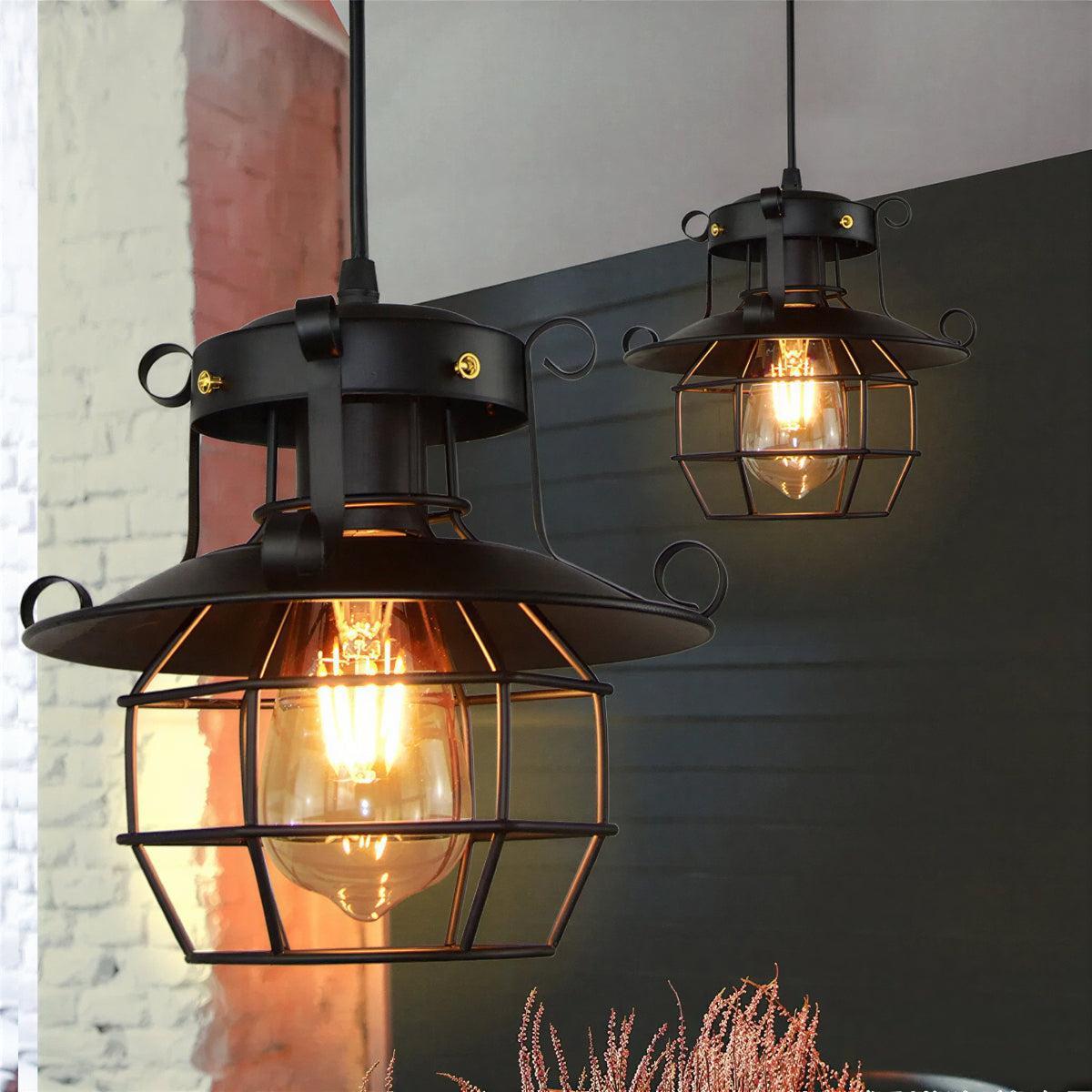 Industrial Vintage Pendant Light with Cage Design