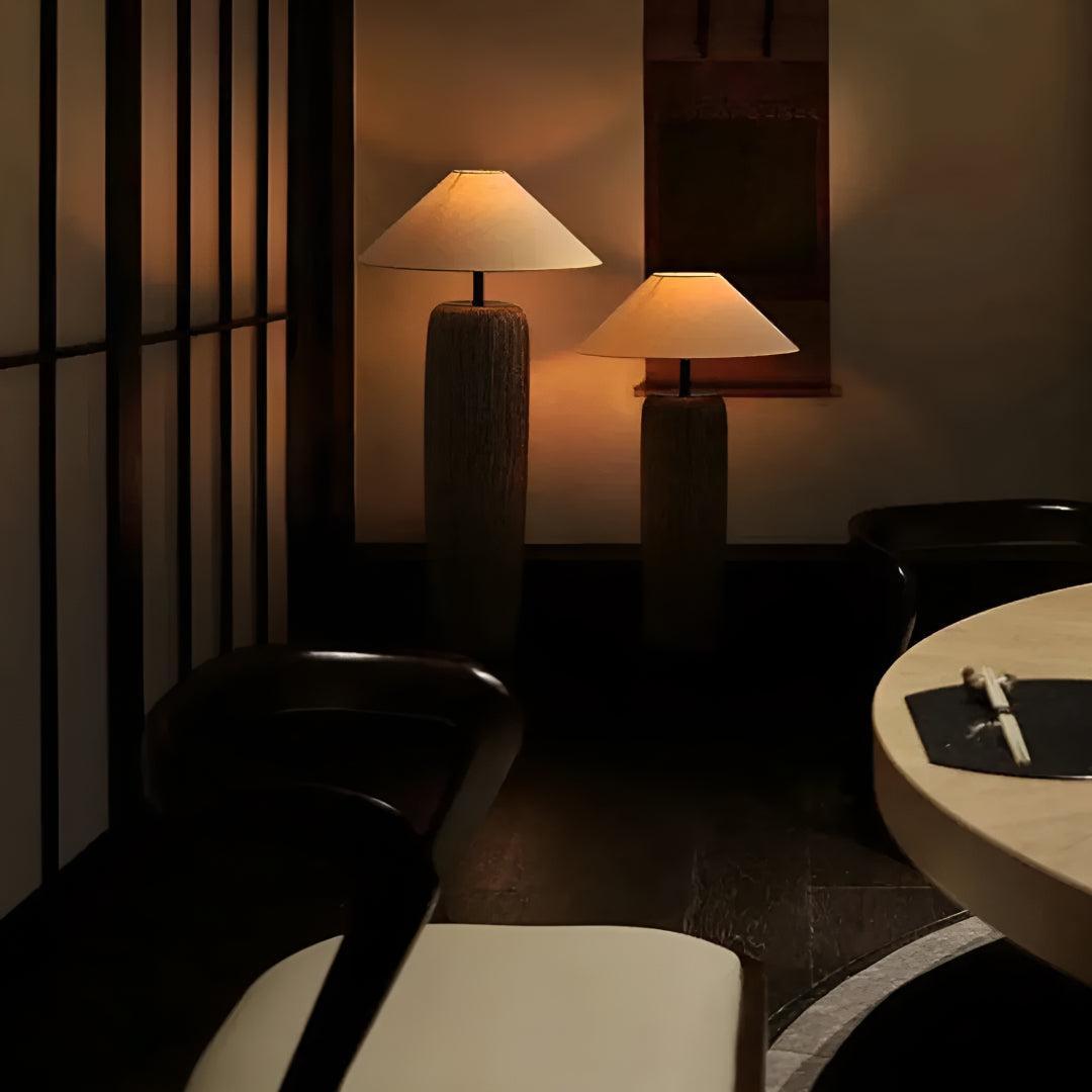 Japanese Living Room Floor Lamp With Ambient Light and Pottery Base