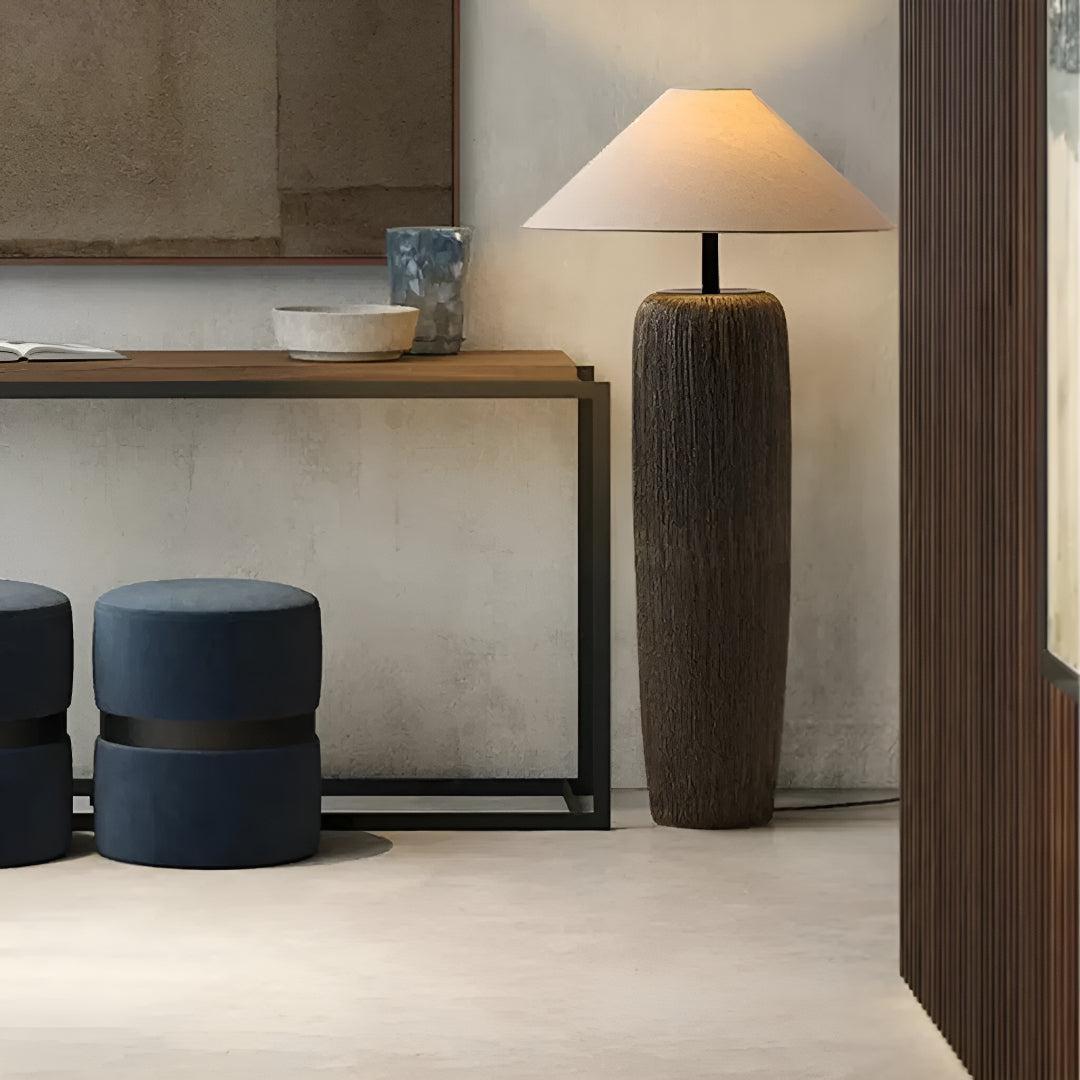 Japanese Living Room Floor Lamp With Ambient Light and Pottery Base
