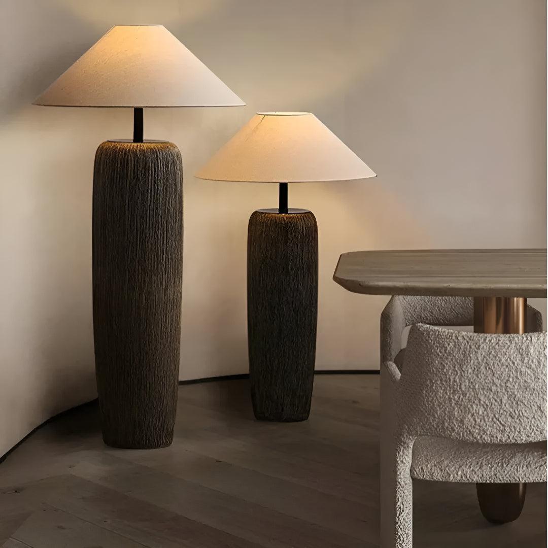 Japanese Living Room Floor Lamp With Ambient Light and Pottery Base