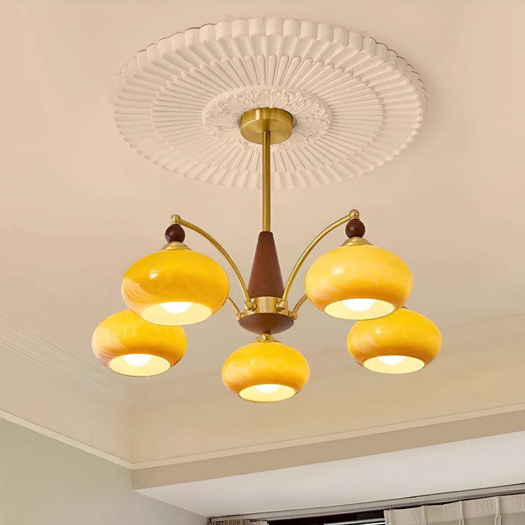 Mid Century Dining Room Chandelier Light Fixture With Glass Shades