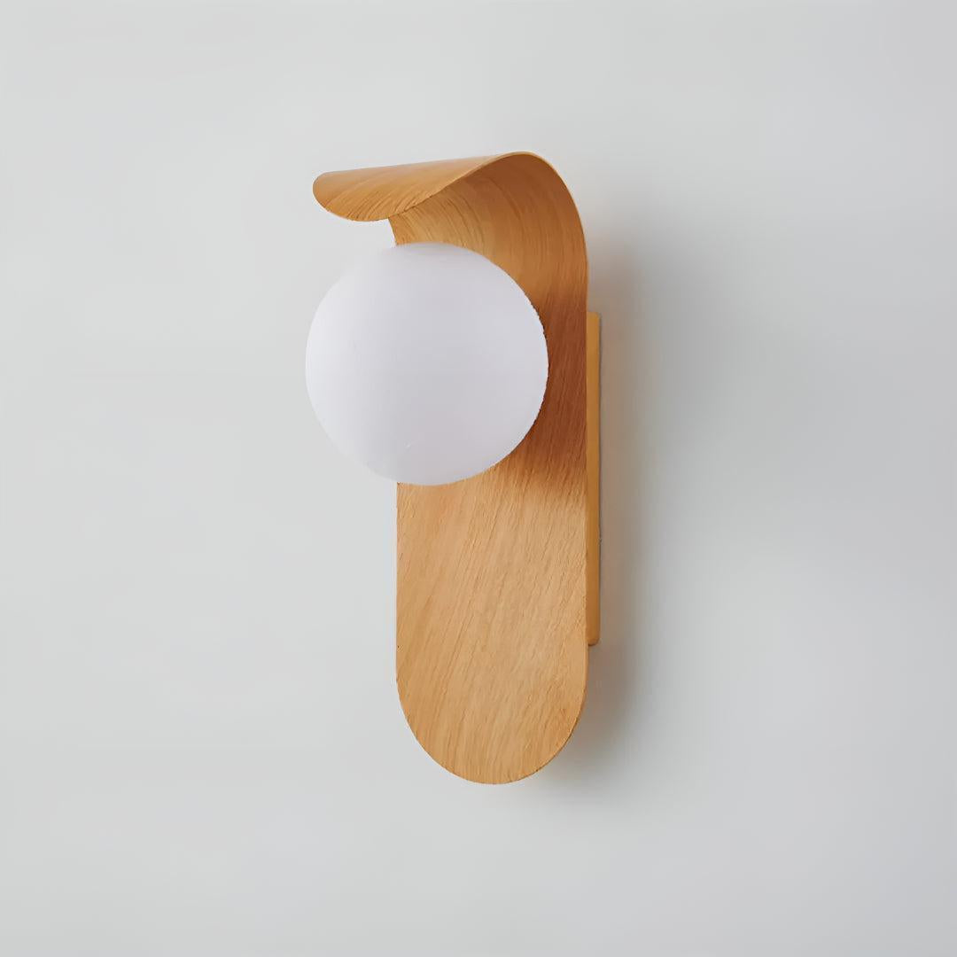 Modern Curved Wooden Wall Sconce Light With Frosted Globe
