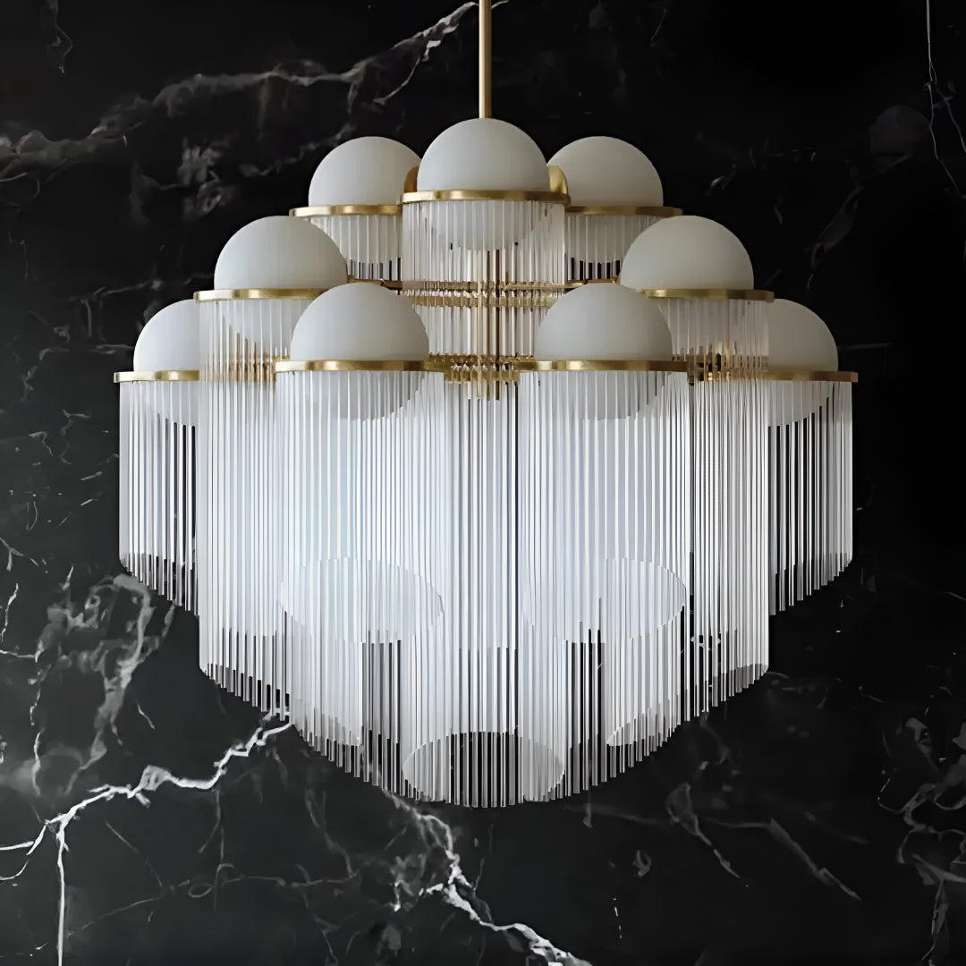 Modern Dining Room Chandelier With 12 Cascading Glass Rods