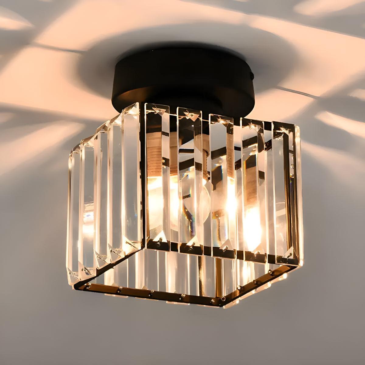 Modern Semi Flush Mount Ceiling Light With Striped Clear Glass Shade
