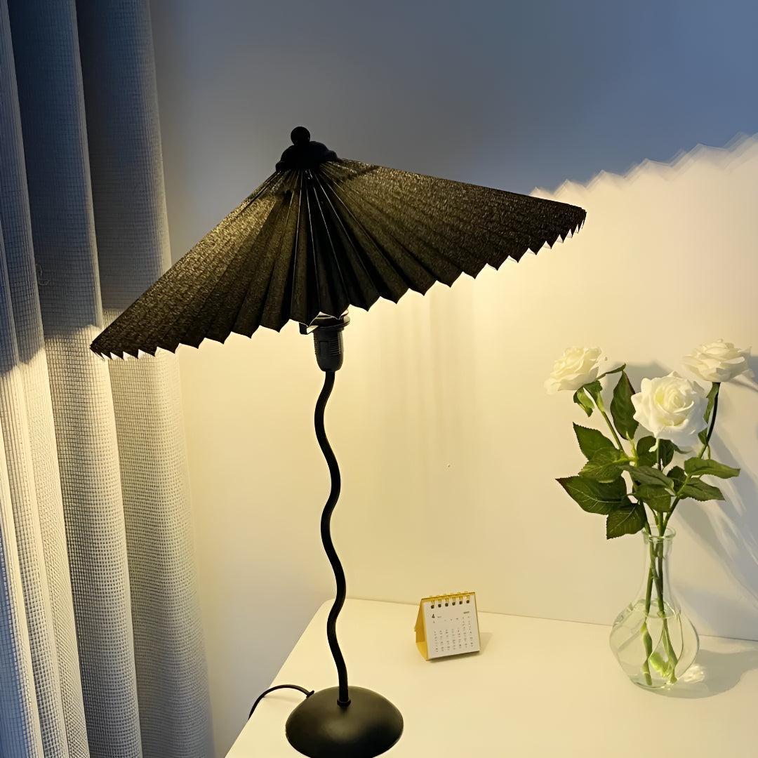 Modern Squiggle Wavy Table Lamp With Pleated Lampshade
