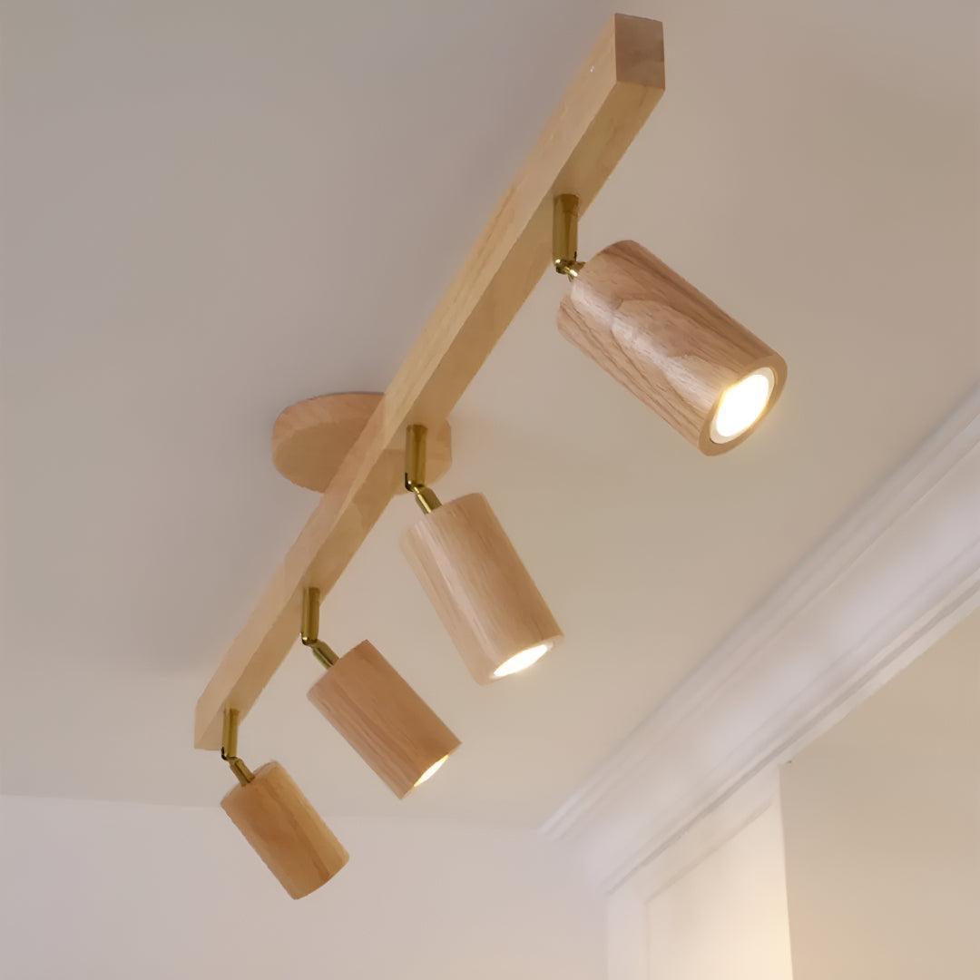 Modern Wood Track Lighting Fixture With Adjustable Heads