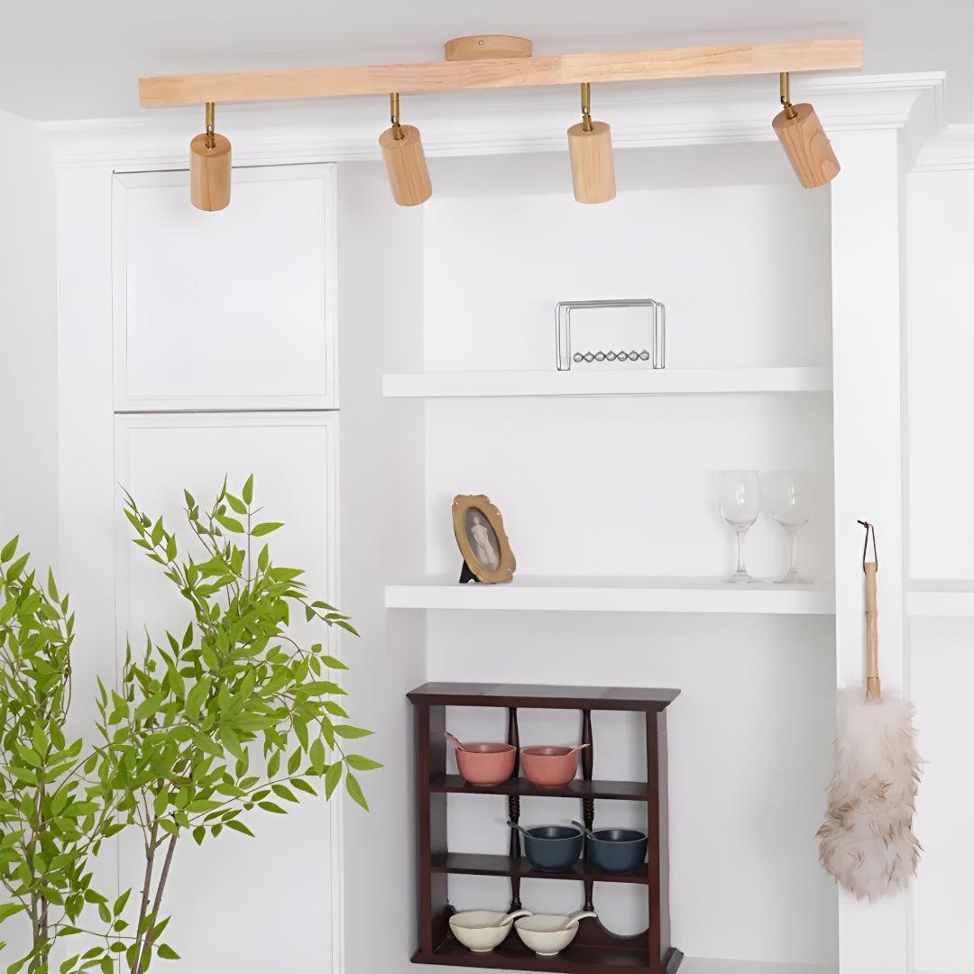 Modern Wood Track Lighting Fixture With Adjustable Heads