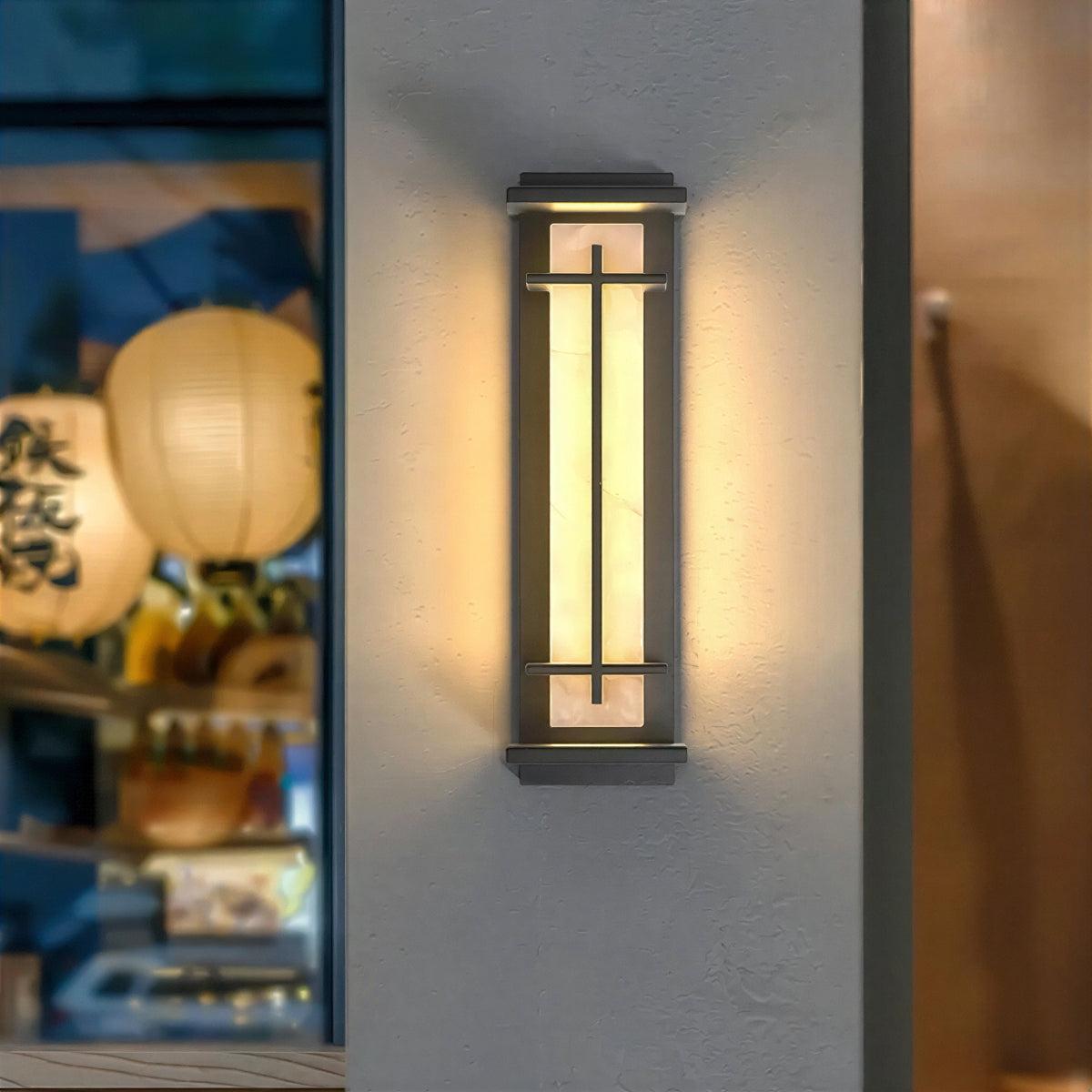 Outdoor Alabaster Wall Light With Vertical Cage Design