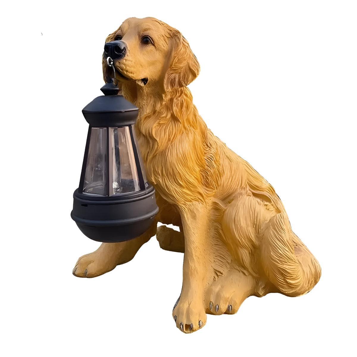 Outdoor Dog Statue Solar Garden Light with Lantern