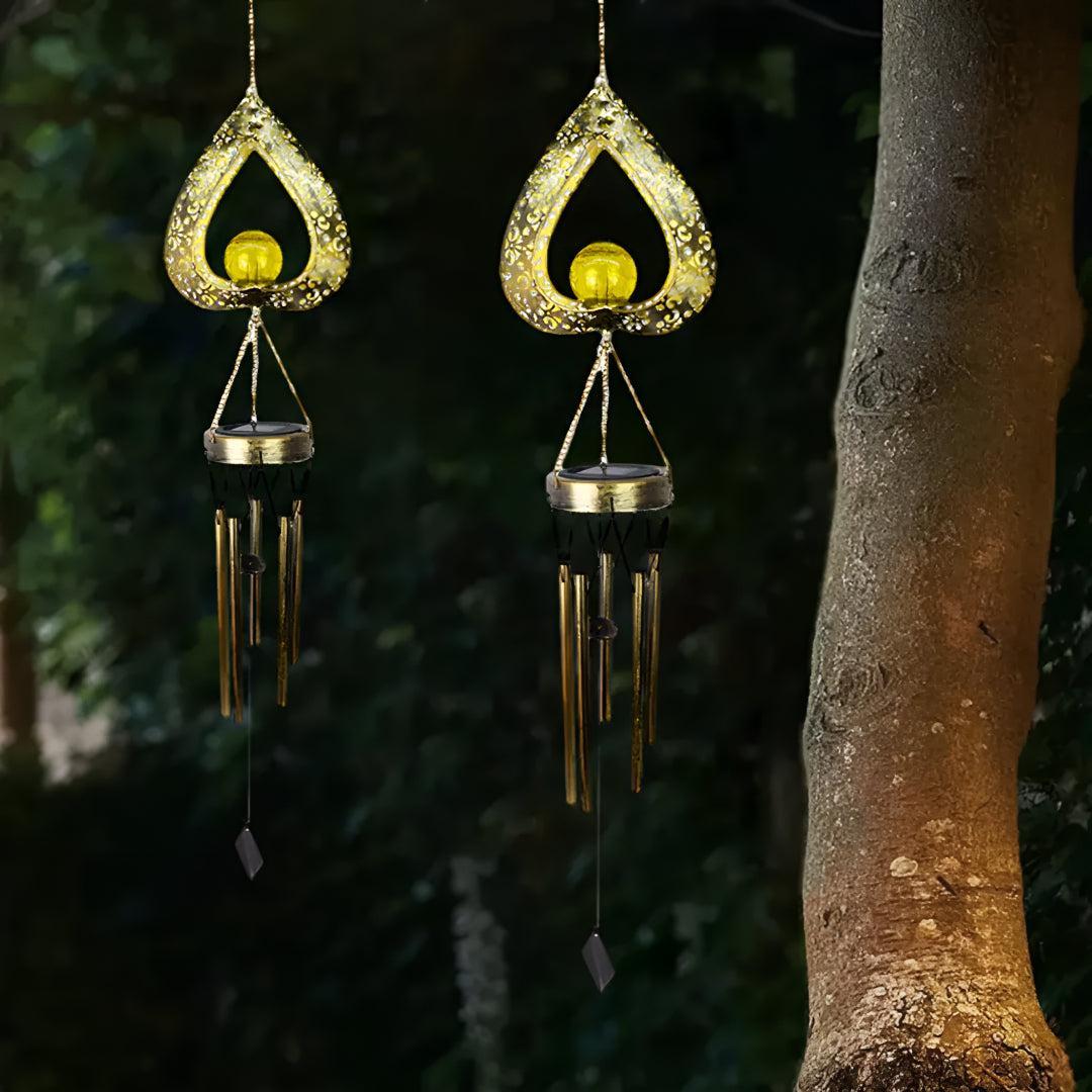 Outdoor Solar Iron Heart Wind Chime Light for Garden Decor