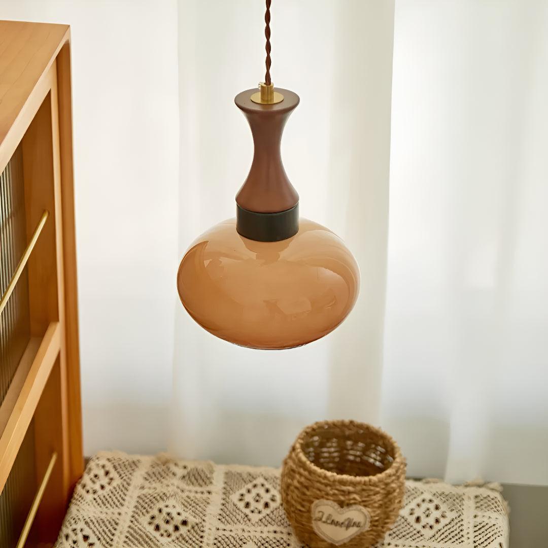 Plug In Pendant Light With Brown Glass Shade For Dining Room
