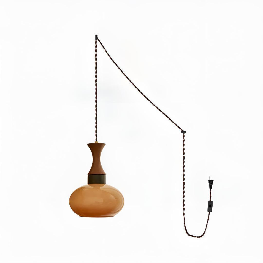 Plug In Pendant Light With Brown Glass Shade For Dining Room