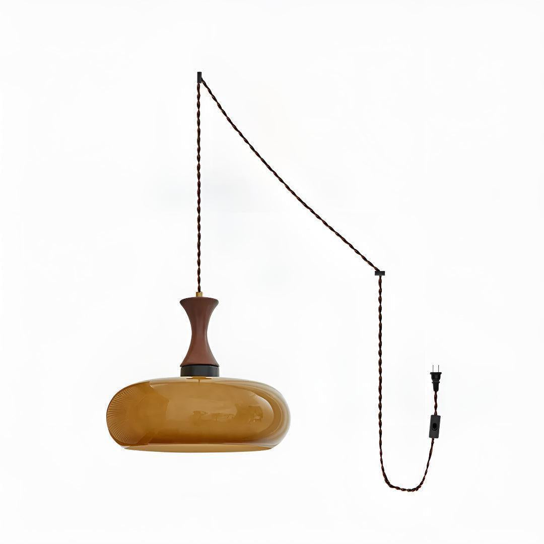Plug In Pendant Light With Brown Glass Shade For Dining Room