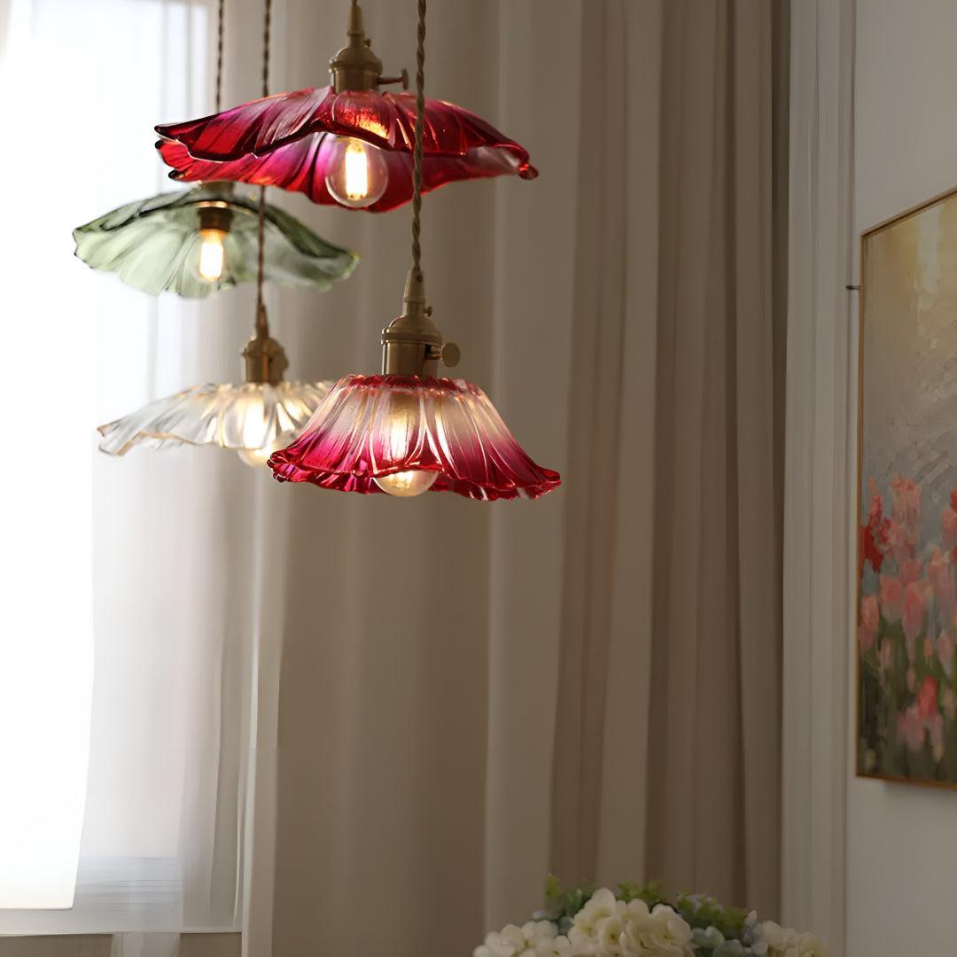 Plug In Pendant Light With Flower Glass Shade Design
