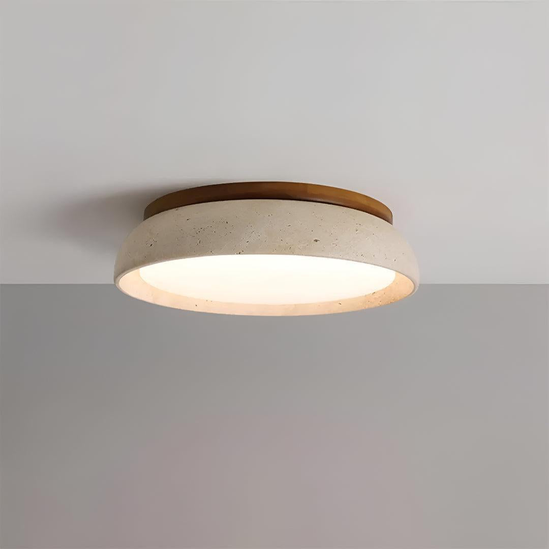 Travertine Flush Mount Ceiling Light Fixture With Modern Round Design