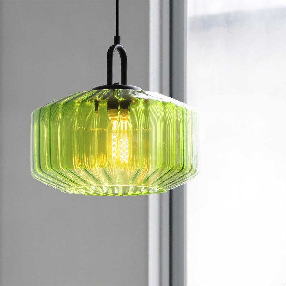 Vintage Pendant Light with Retro Striped Glass Shade
