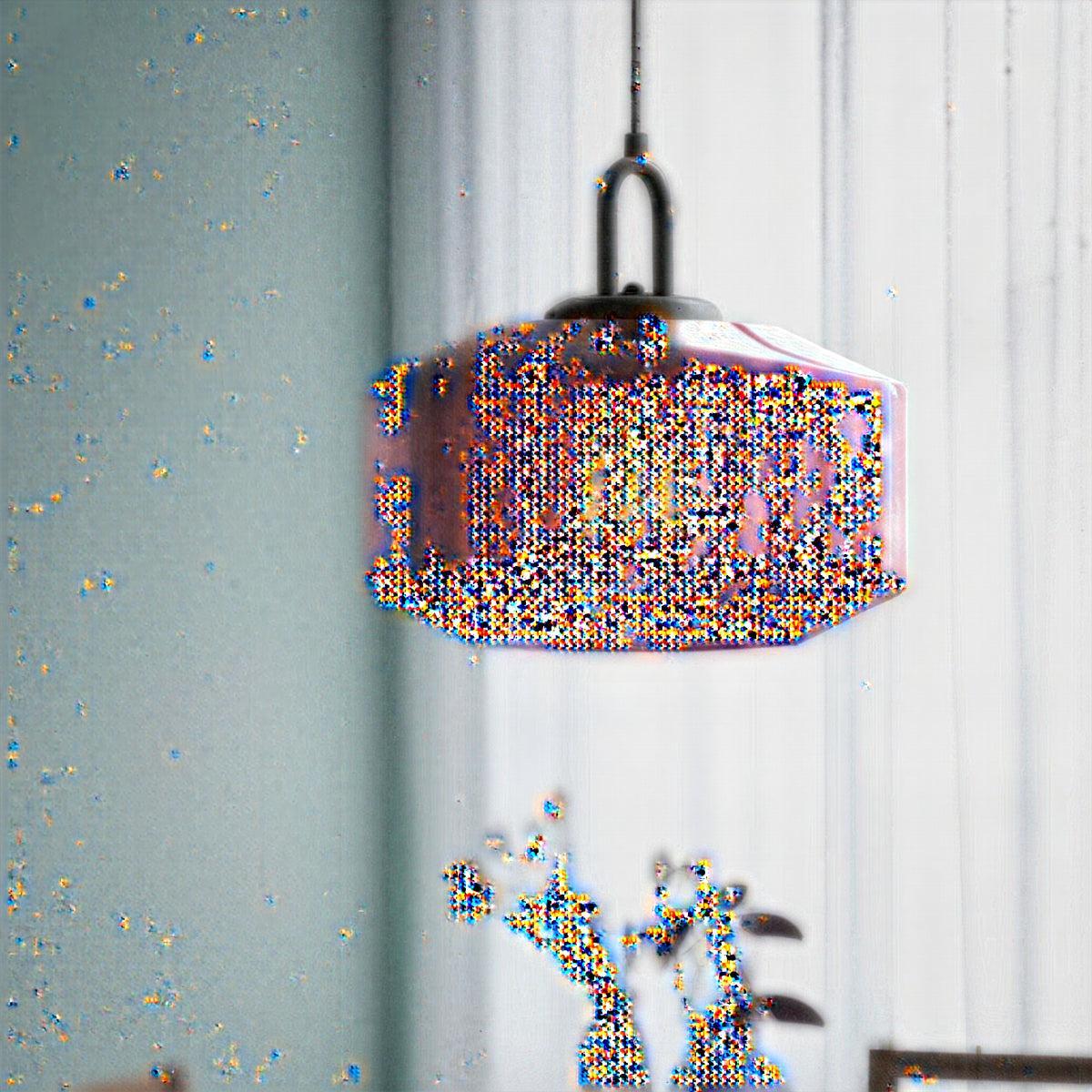 Vintage Pendant Light with Retro Striped Glass Shade