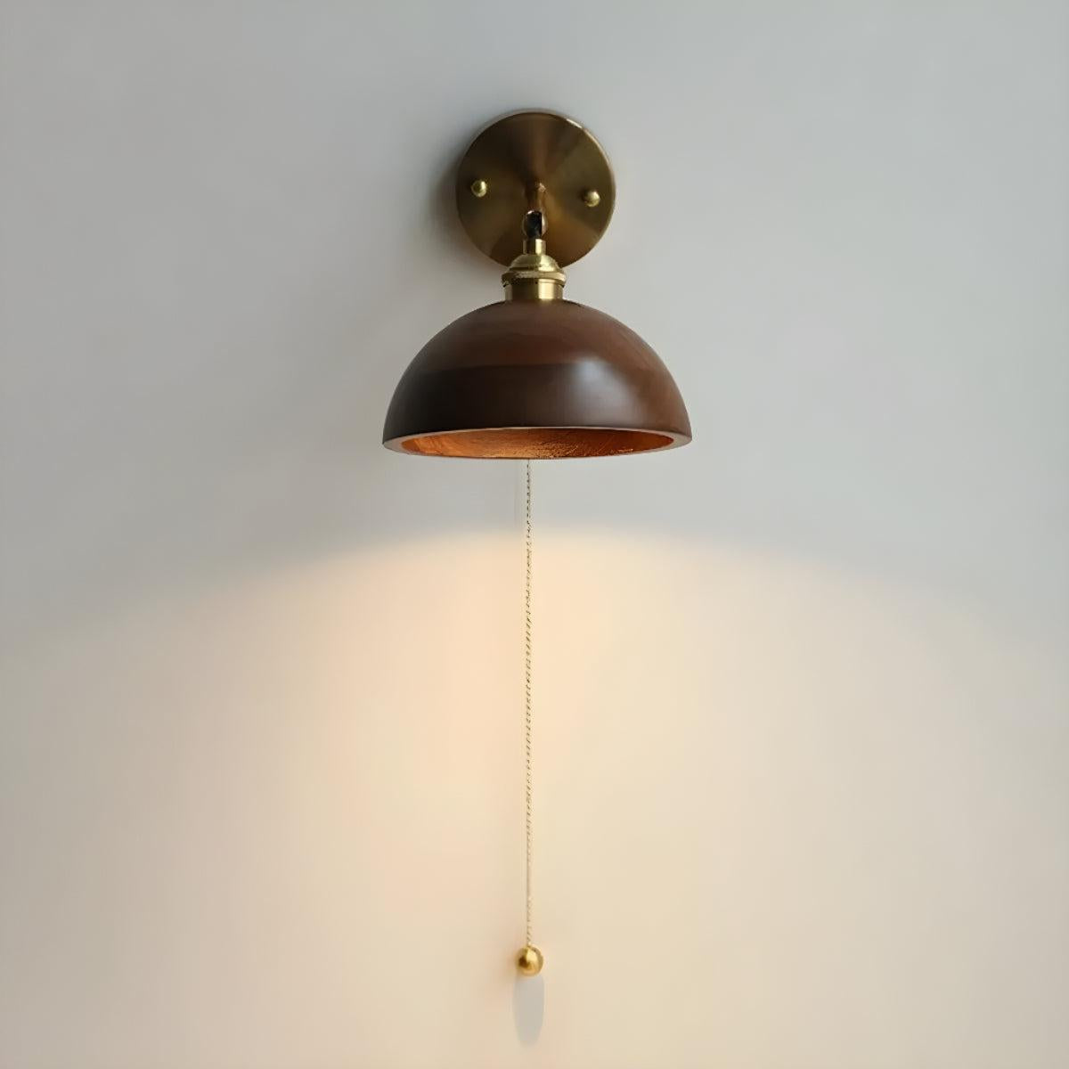 Vintage Wooden Shade Wall Sconce Light Fixture With Switch Chain