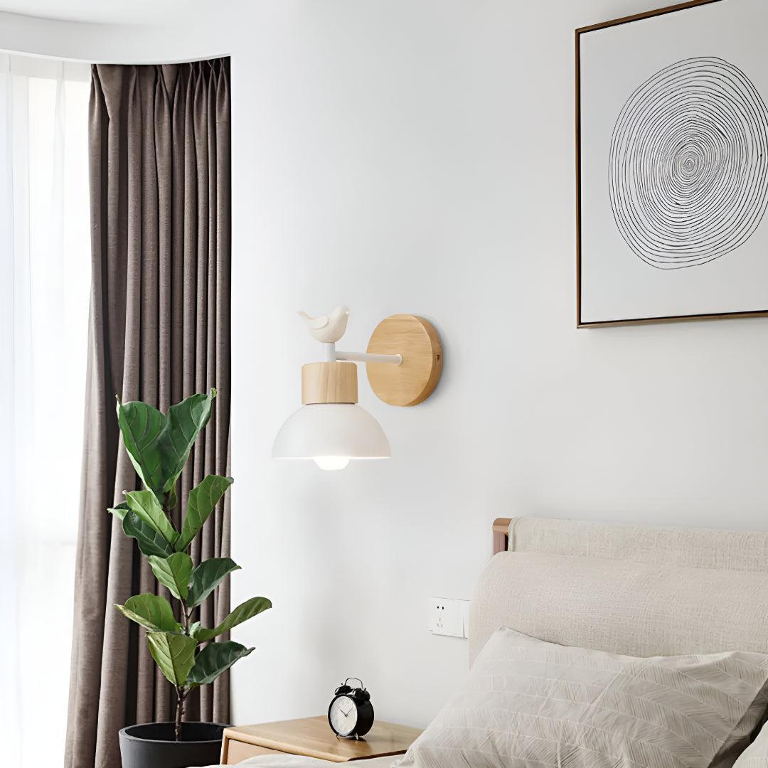 Wooden Wall Sconce Light With Bird and Pull Chain