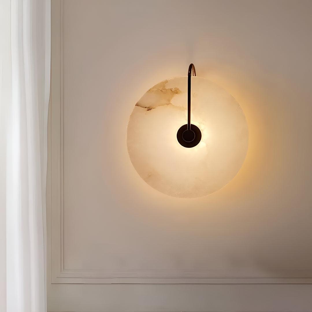Alabaster Wall Light With Circular Design And Ambient Warm Glow