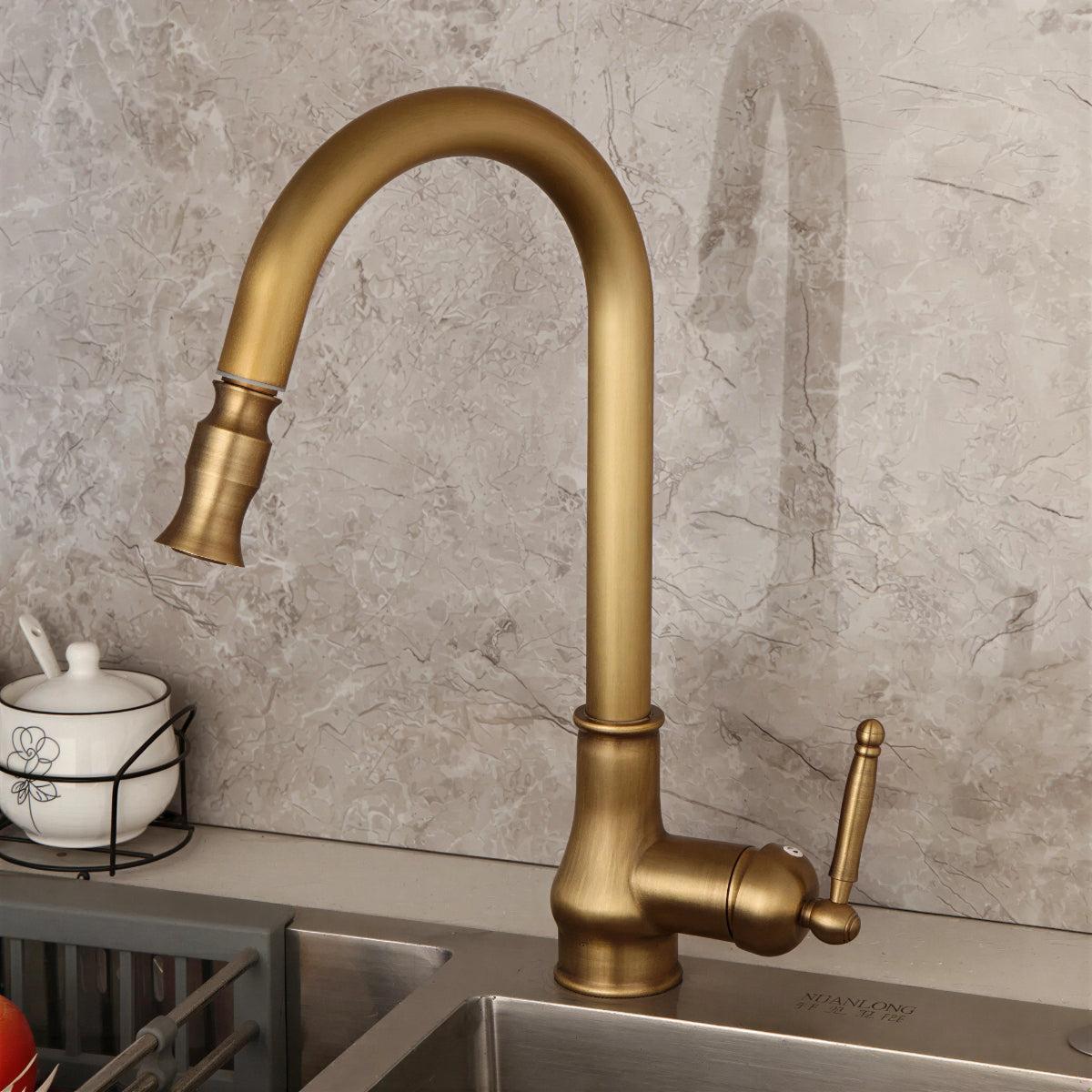 Antique Kitchen Faucet with Swivel Spout for Sink Use