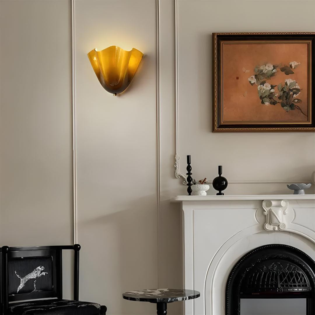 Classic Wall Sconce Light for Living Room with Curved Petal Glass Shade