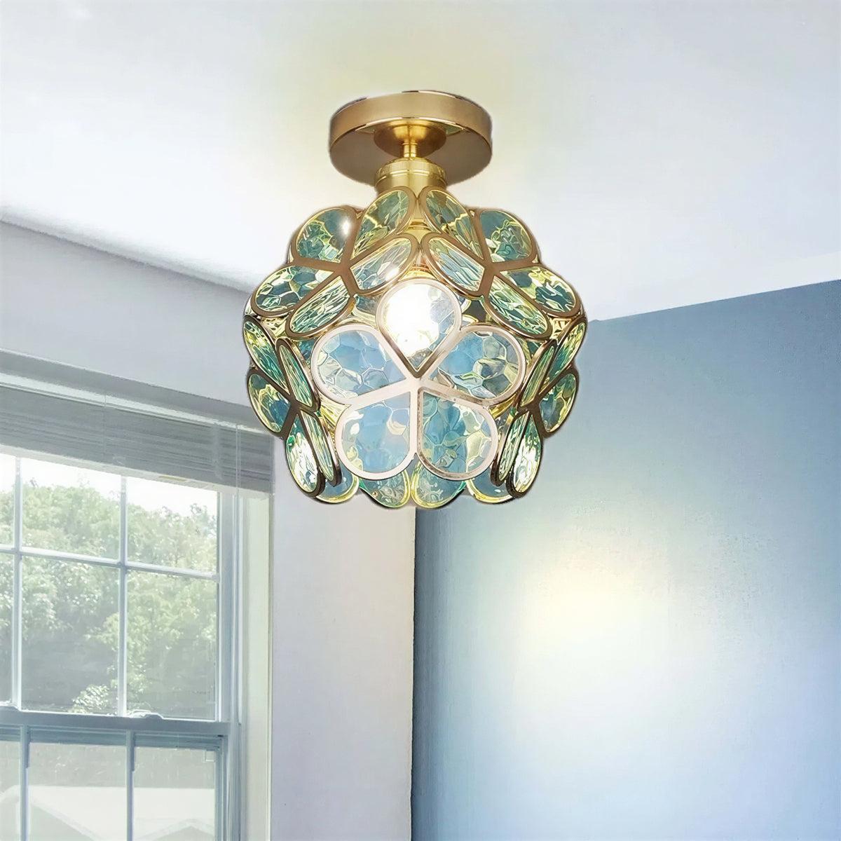 Decorative Floral Glass Ceiling Light Fixture With Flower Shade