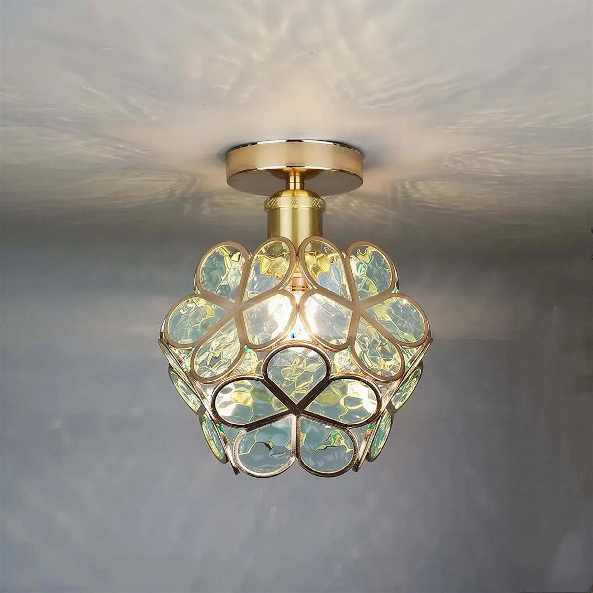 Decorative Floral Glass Ceiling Light Fixture With Flower Shade