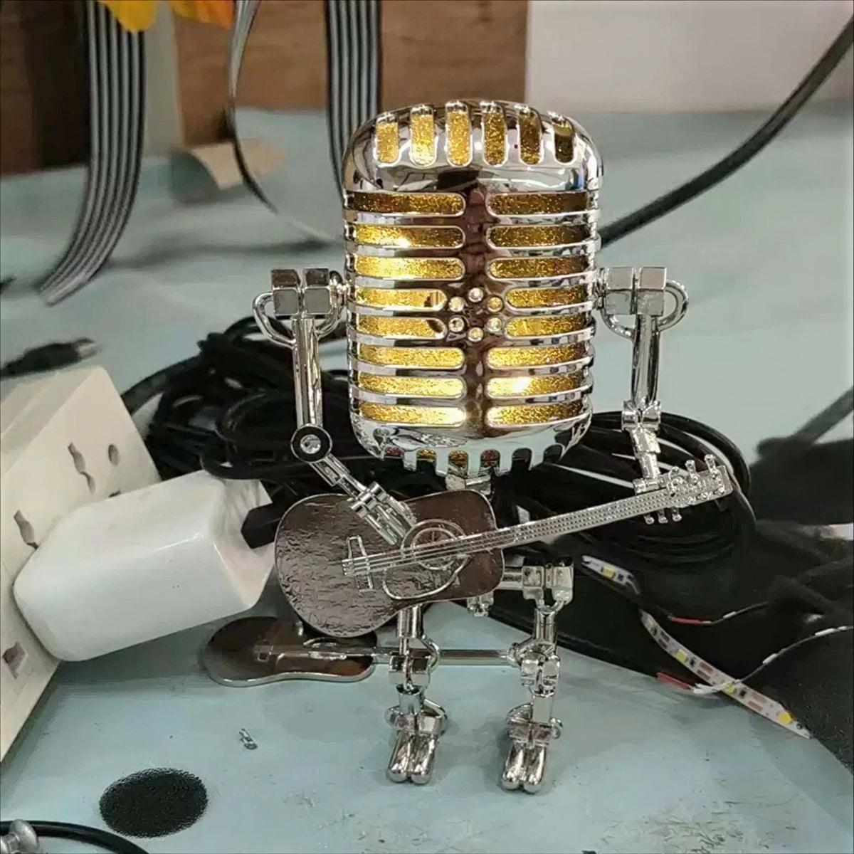 Dimmable Table Lamp with Microphone and Guitar Design