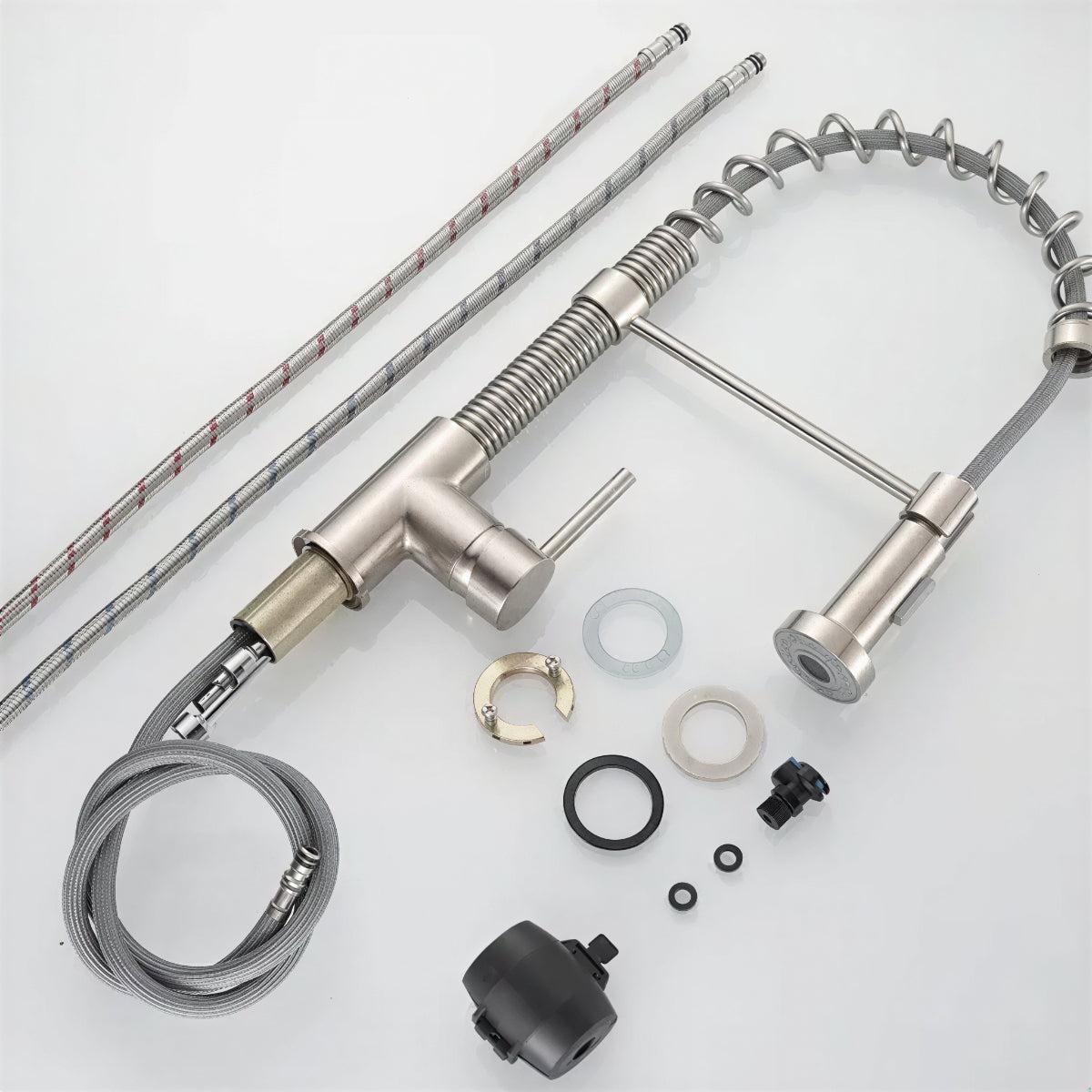 Double Outlet Kitchen Faucet With Sprayer and Swivel Spout