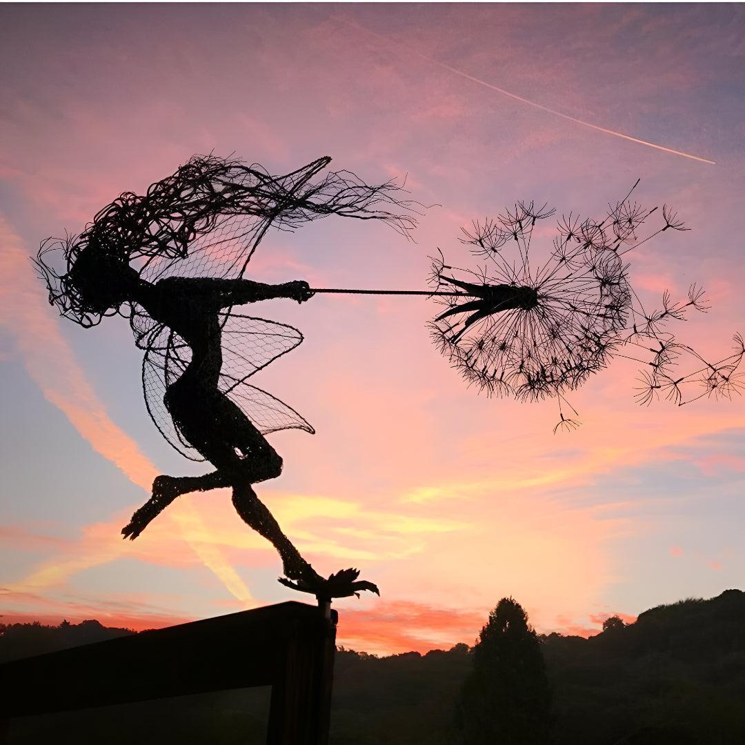 Garden Statue Fairy With Dandelion Outdoor Decor