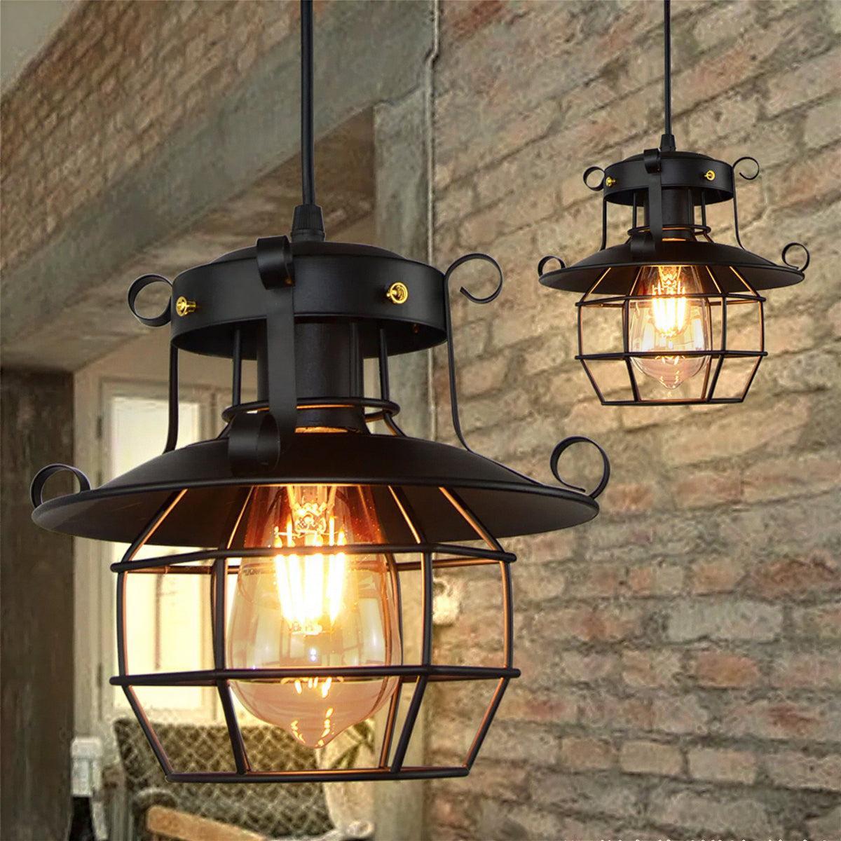 Industrial Vintage Pendant Light with Cage Design