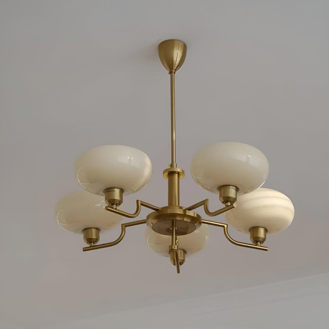 Mid Century Chandelier Light Fixture With Glass Shades